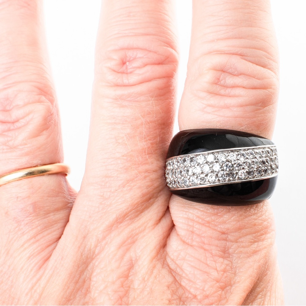 Black onyx & CZ stones ring sterling silver 8 by Charles Winston